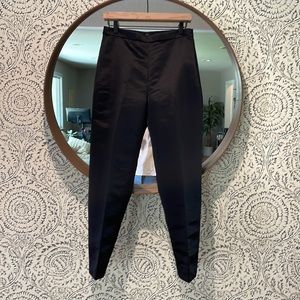 Black silk ankle trousers. Flat front, Side zipper closure